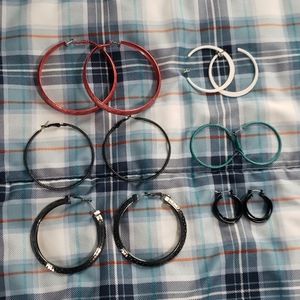 6 pairs hoop earrings lot hoops costume jewelry